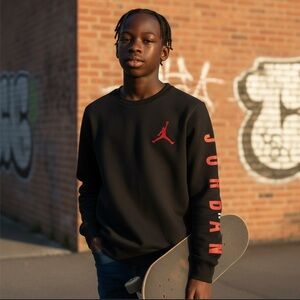 Men's Air Jordan Jumpman Black Spell-Out Sweatshirt M Heavy Nike NBA Sleeve Bull